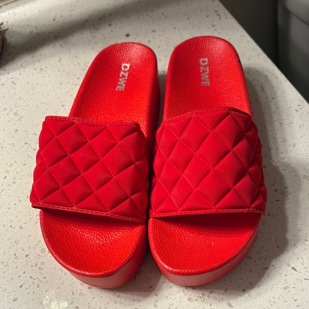Red Quilted Slide Sandals